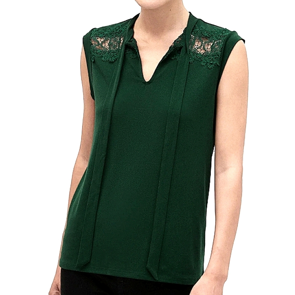 Banana Republic Green Lace Tie-Neck Top
